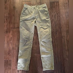 Rei work pants in green.